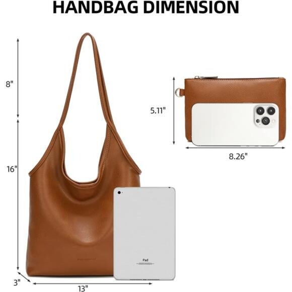 Slouchy Hobo Bags for Women Orange Brown - Picture 4 of 6